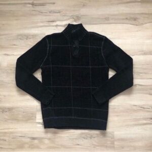 Point Zero Black Turtleneck Sweater with Grid Design